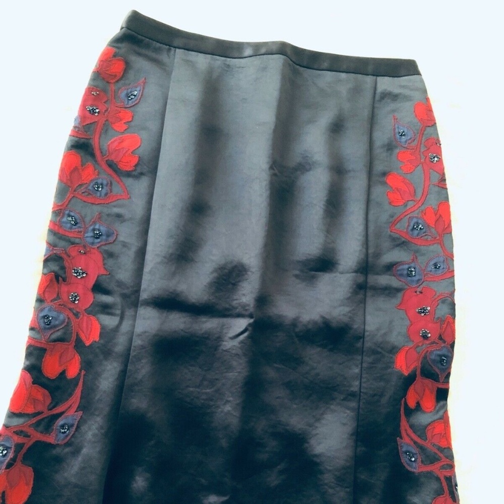 Tori Burch/blue & red silk flowers skirt/Knee leng
